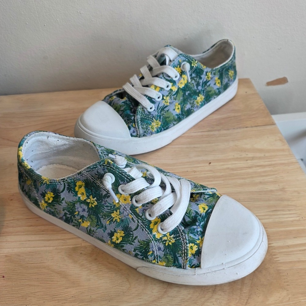 Tommy Bahama Womens 8M Coco Sneakers Green Yellow Floral Tropical Lace Up Shoes